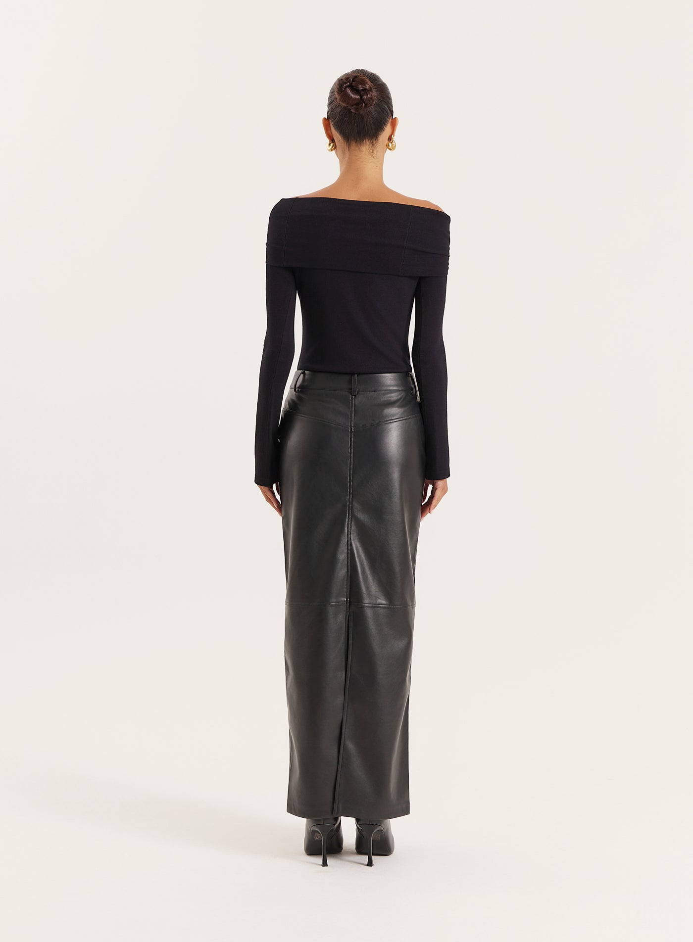 Black Tailored PU Maxi Skirt